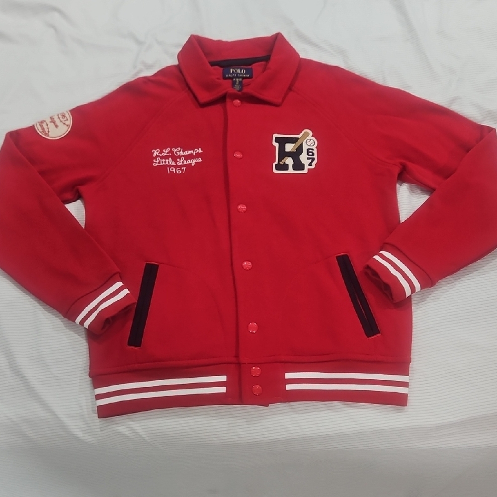 Polo by Ralph Lauren Boys Sz XL (18-20) Red Baseball Patch Jacket